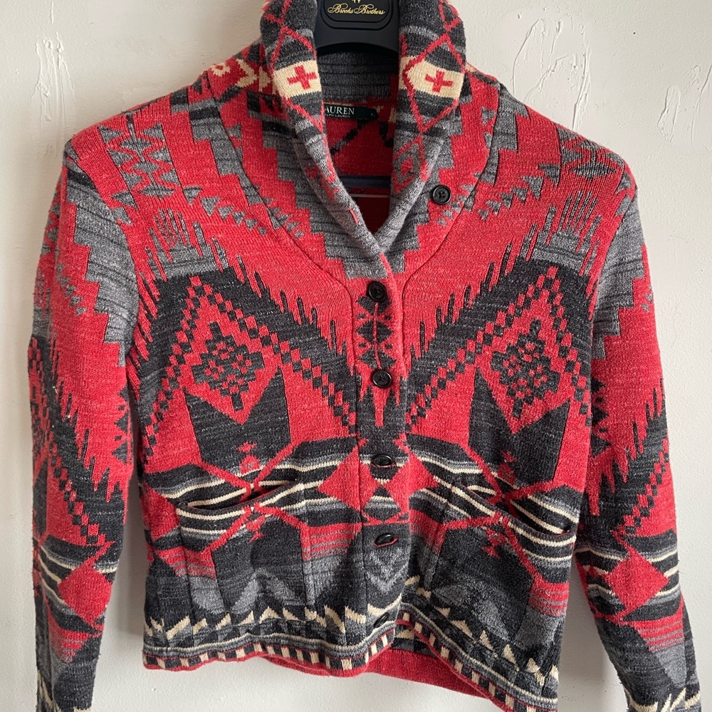 Ralph Lauren Women's Red and Black Sweater